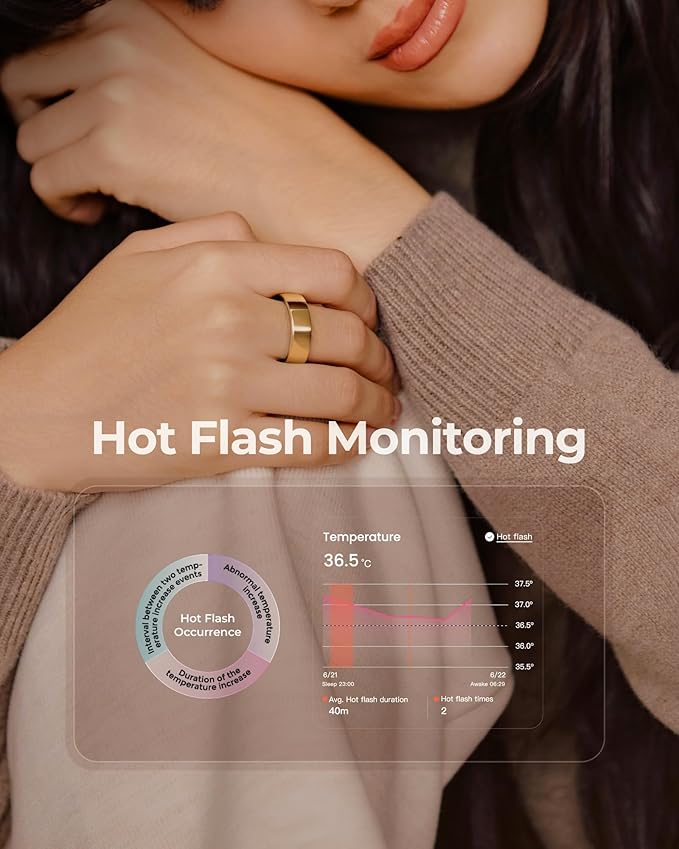 femometer Ring Air | Ultra-Thin Smart Ring | Sleep/Heart Rate/SpO2/Stress | Women's Health & Fertility Tracker with BBT Technology | Hot Flash Monitoring | Free Subscription - Size7 - Image 7