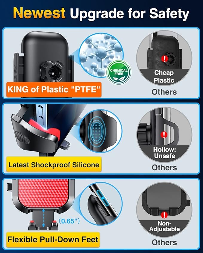 VANMASS [True Military-Grade] Car Phone Holder [Best Suction & Clip] Cell Phone Mount for Dashboard Windshield Vent Truck Cradle Dash Stand for iPhone 15 Pro Max 14 13 12 Android, Red - Image 7