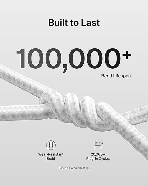 Belkin USB C to USB C Cable, 9.9ft, 240W - Type C Charger, iPhone Charger Cord, Soft, Braided, Flexible for iPhone 17, Galaxy S25, Pixel 10, MacBook, Chromebook, iPad Pro, Switch Steam Deck – White - Image 3