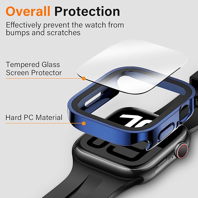 Amizee 2 Pack Case Compatible with Apple Watch Series 11/10 46mm Case with Built-in Screen Protector, Ultra-Thin Hard PC Straight Edge Anti-Scratch Protective Cover for iWatch 46mm (Blue/Clear) - Image 2