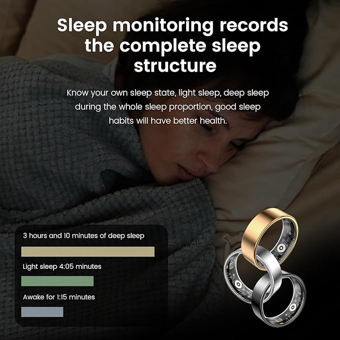 Smart Health Rings for Women Men, Fitness Tracker with Heart Rate, Blood Oxygen, HRV, Sleep Tracker, Step Tracker, No Subscription Fee, IP68 Waterproof Smart Ring for iphone & Android (Silver#13) - Image 2