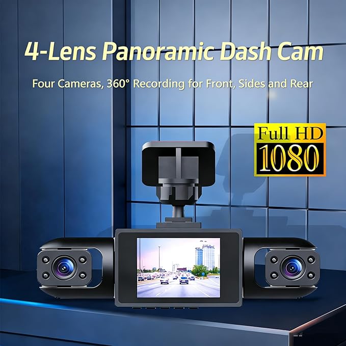 Full View Car Dashcam System - Upgraded 1080p 4 Channel Dash Cam, HD Night Vision, Parking Monitor (Upgraded Version（Four Sides）+32G) - Image 2
