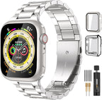 Lerobo Compatible with Apple Watch Band 44mm 42mm 40mm 38mm 41mm 45mm 46m 49mm, Solid Stainless Steel Metal Band with 2 Pack Protective Cover Case for iWtach Series 11 10 9 8 7 6 5 4 3 SE Ultra Men Women by Lerobo