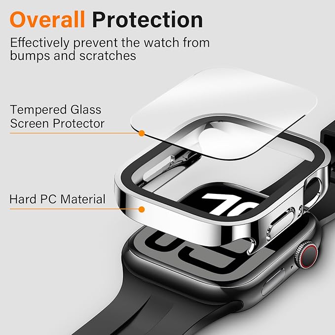 Amizee 2 Pack Case Compatible with Apple Watch Series 11/10 42mm Case with Built-in Screen Protector, Ultra-Thin Hard PC Straight Edge Anti-Scratch Protective Cover for iWatch 42mm (Silver/Clear) - Image 2