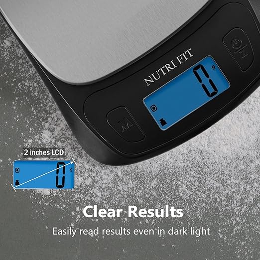 NUTRI FIT Ultra Slim Kitchen Scale Digital Food Weight Scale for Baking Cooking in Grams and Ounces Tare & Backlit LCD Display 11lb 5kg Capacity- Black/Stainless Steel - Image 5