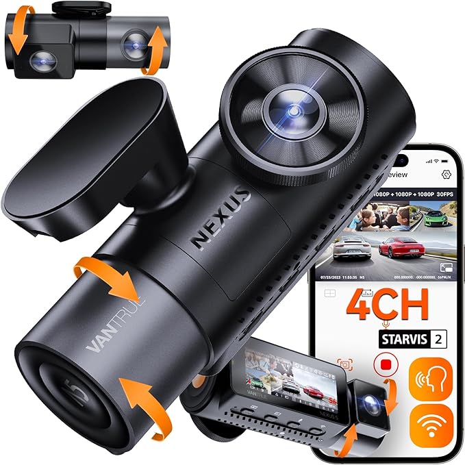 Vantrue N5 4 Channel WiFi 360° All Sides Dash Cam, STARVIS 2, IR Night Vision, 2.7K+1080P*3 Front Rear Inside Dashcam, Voice Control, GPS, 24 Hours Buffered Parking Mode Dash Camera(Renewed) by Amazon+Renewed