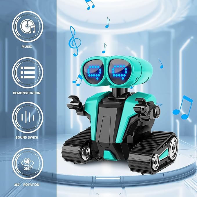 MindPal Robot Toys for Boys Girls with Auto-Demonstration Robots for Kids Remote Control Rechargeable Emo Robot with LED Eyes Age 3 Years and Up Green - Image 3