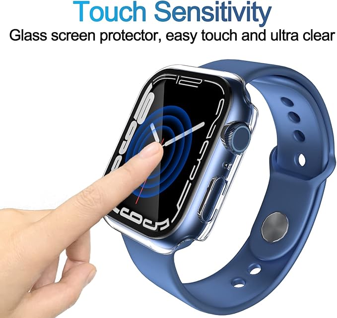 Smiling 2 Pack Case Built in Tempered Glass Screen Protector Compatible with Apple Watch Series 9/Series 8/Seires 7 45mm, Hard PC Case Overall Protective Cover- Transparent - Image 5