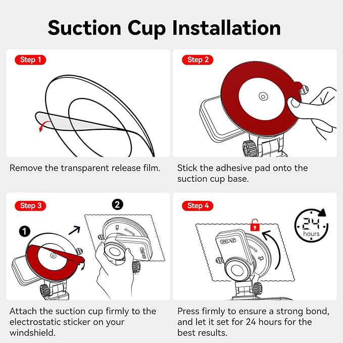 REDTIGER Round Double-Sided Adhesive Pad and Electrostatic Stickers,Suitable for Dash Cam Suction Cup Mounting,Enhanced Safety and Stability on Car Windshield Mount - Image 6