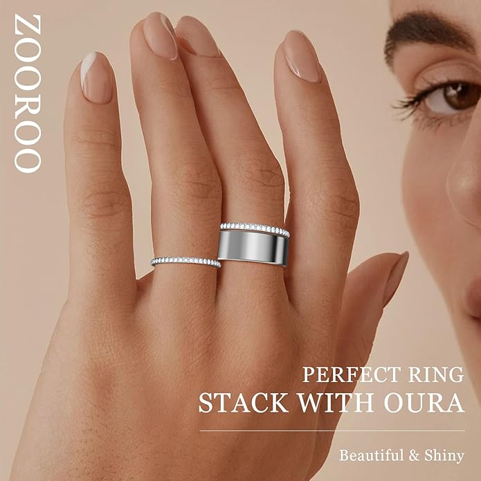 ZOOROO 2-Pack 14K Gold Plated Stacking Rings for Oura Ring Gen 4/Oura Ring Gen 3, Cubic Zirconia Simulated Diamond Oura Stack Rings for Women - Image 5