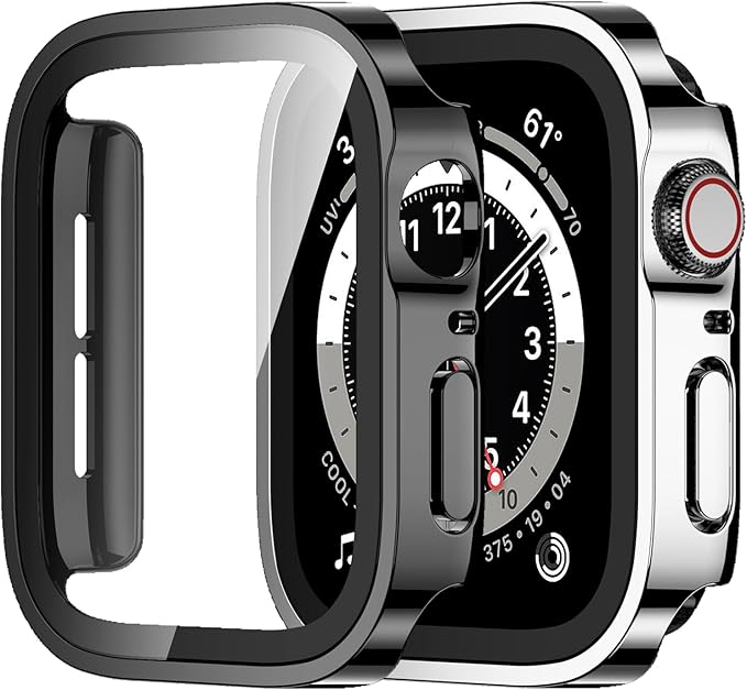 Amizee 2 Pack Compatible with Apple Watch Case SE 3/2/1 Series 6/5/4 44mm with Built-in Screen Protector, Ultra-Thin Hard PC Straight Edge Anti-Scratch Protective Cover for iWatch (Black/Silver) by Amizee
