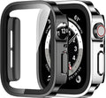 Amizee 2 Pack Compatible with Apple Watch Case SE 3/2/1 Series 6/5/4 44mm with Built-in Screen Protector, Ultra-Thin Hard PC Straight Edge Anti-Scratch Protective Cover for iWatch (Black/Silver) by Amizee