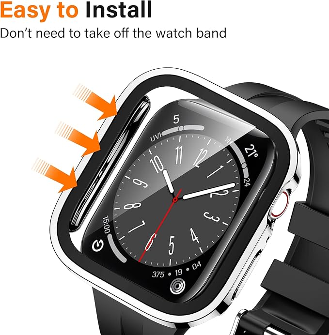 Amizee 2 Pack Compatible with Apple Watch Series 9 8 7 45mm Case with Built-in Screen Protector, Ultra-Thin Hard PC Straight Edge Anti-Scratch Protective Cover for iWatch 45mm (Silver) - Image 3