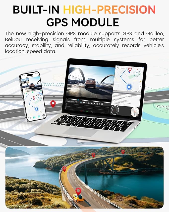 FOCUWAY Dash Cam Front and Rear, Real 4K@30fps/2K@60fps+1080P@30fps Dash Camera for Car, Touchscreen, Voice Control, with GPS WiFi, HDR Night Vision, 64GB Card, 160 Wide Angle, 24H Parking Mode - Image 6
