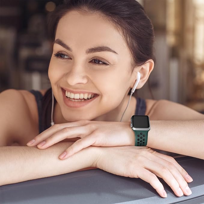 Lerobo Band Compatible with Apple Watch Band 38mm 40mm 42mm 41mm Women Men, Soft Breathable Silicone Sport Strap for iWatch Bands SE SE 3 SE 2nd Series 10 9 8 7 6 5 4 3 2 1, Darkgreen Black - Image 3