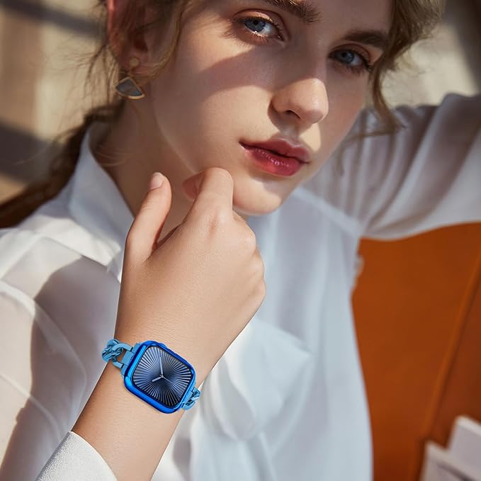 JR.DM 38mm Soft Flexible TPU Case Compatible for Apple Watch Series 3/2/1 Touchable Screen Lightweight Anti-Scratch All-Around Protector Thin Guard Shockproof Cover Shiny Bumper for iWatch, Blue - Image 8
