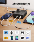 25Ft Long Extension Cord, Flat Plug Power Strip Surge Protector, 8 Outlet 4 USB Ports (2 USB C), Wall Mountable, Desk Charging Station for Home Office, College Dorm Room Essentials (Black) - Image 4