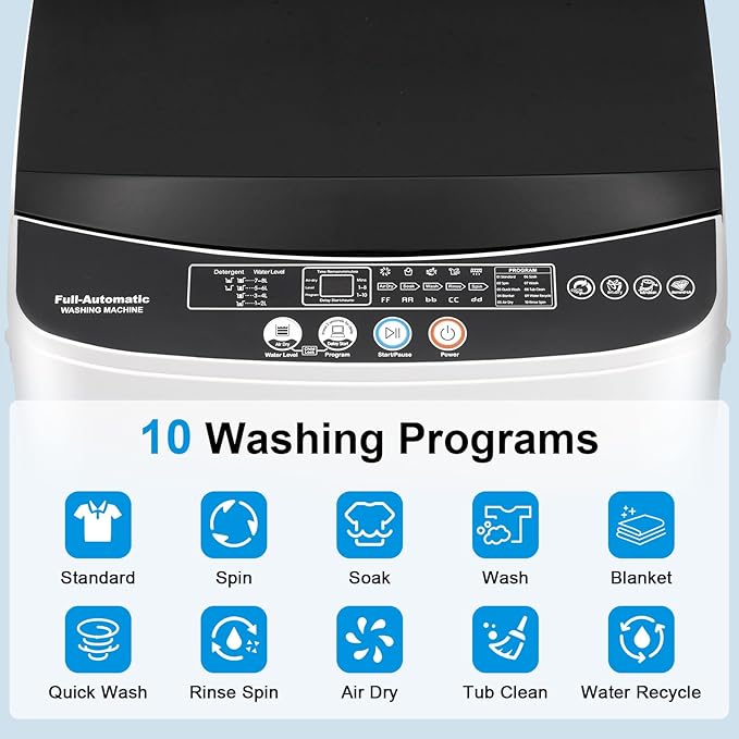 17Lbs Portable Washing Machine with10 Washing Programs, 2.2 Cu. Ft. Full Automatic Washer and Spinner Combo, Compact Laundry Washer Spinner for Apartment RV Dorm - Image 5
