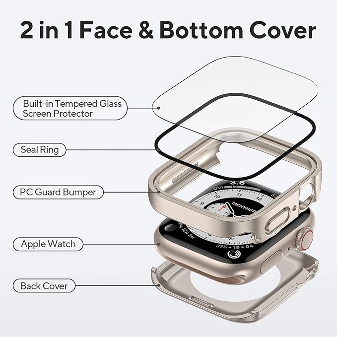 4 Pack Compatible with Apple Watch Waterproof Case 42mm Series 10 with Tempered Glass Screen Protector, 2 in 1 Full Coverage Bumper Protective Cover for iWatch Accessories 42 mm - Image 2