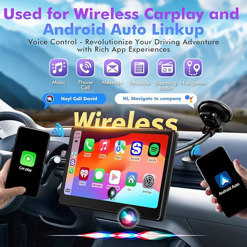10" Touch Screen for Car, Used for Wireless Apple Carplay Android Auto MirrorLink, Portable Car Stereo with Bluetooth 2K Front Dashcam, 1080P Rear Dashcam Backup Camera - Image 2