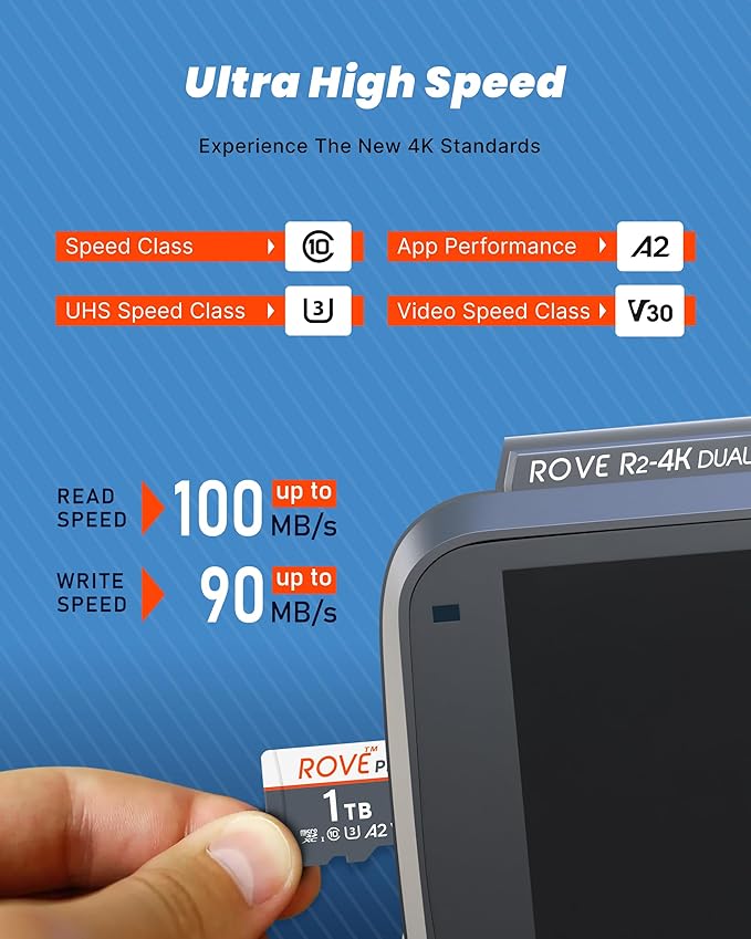 ROVE PRO 1TB Micro SD Card microSDXC Memory Card with Full-Size SD Adapter 100MB/s Read Speed, C10, U3, V30, 4K, A2 for R2-4K Dual Dash Cam, Android Smart Phones, Tablets, Games (Pack of 2) - Image 2