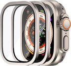 3 Pack for Apple Watch Ultra 3/Ultra2/Ultra 49mm Tempered Glass Screen Protector + Titanium Alloy Frame，[Keep Original] [Touch Sensitive] [Waterproof] Film for iwatch Ultra 3/2/1 (Original, 49mm) by AMNVX