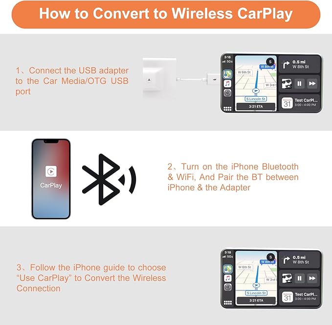 Wireless CarPlay Adapter for Apple iPhone IOS7+ Convert Wired to Wireless CarPlay Dongle, Wireless Car Play, Fit for Car with Factory CarPlay Since 2017, Plug and Play - Image 4