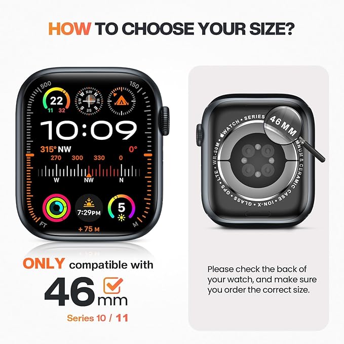 Goton Privacy Waterproof Case Compatible for Apple Watch Series 11/10 Screen Protector 46mm, Anti Spy Face Cover Back Bumper for iWatch Accessories - Image 2