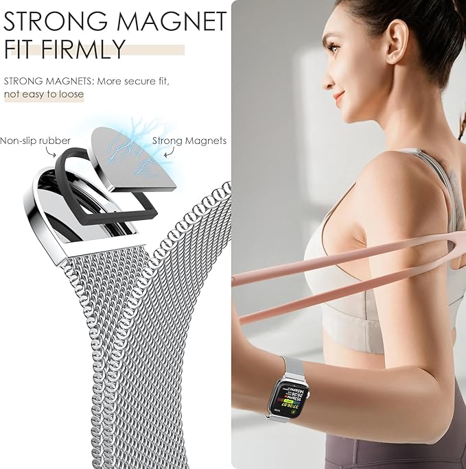 Original Milanese Loop Band Compatible with Apple Watch 38mm 40mm 41mm 42mm 44mm 45mm 46mm 49mm - Women & Men Magnetic Closure Adjustable Metal Strap for iWatch Series 11 10 9 8 7 6 5 4 SE2 3 Ultra2 3 - Image 4