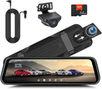 Rear View Mirror Camera, Mirror Dash Cam for Car 1080P Front & Rear Mirror Cameras 9.66 Inch HD IPS Full Touch Screen 64G Card Night Vision Motion Detection Loop Recording 24H Parking Monitor G-Sensor by UNITOPSCI