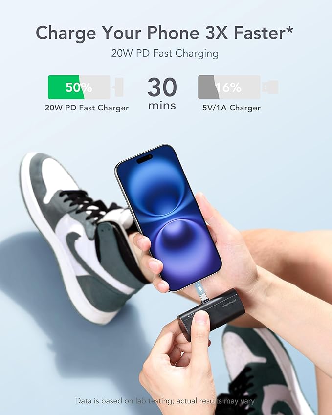 charmast Portable Charger USB C for iPhone 17/16/15, 5000mAh Fast Charging Power Bank with Built-in Type-C Connector, 20W Mini Battery Pack for iPhone 17/16/15 Series, Samsung S25/S24/S23, and More - Image 3