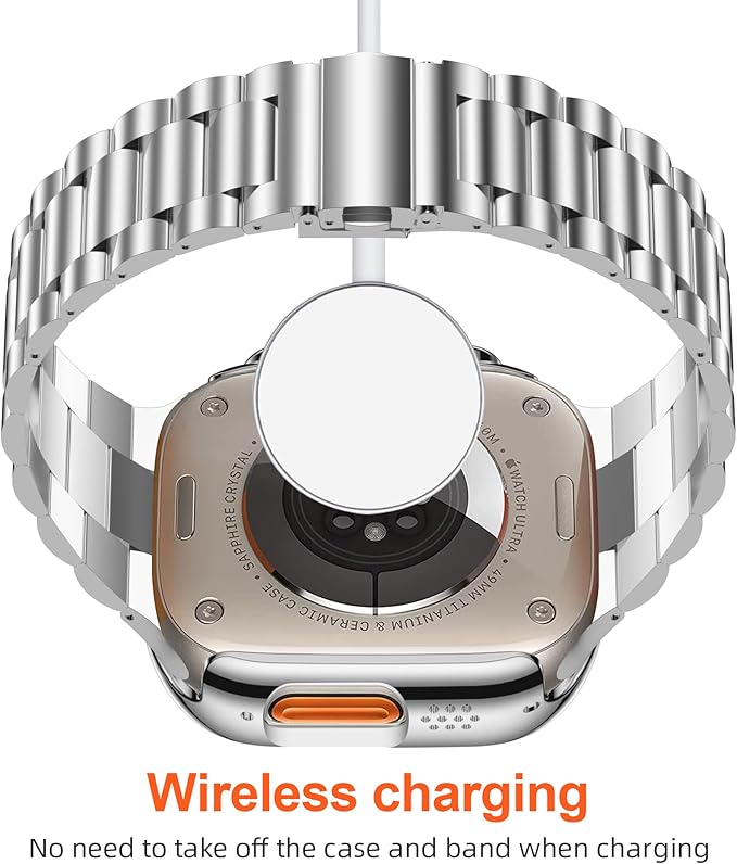 iiteeology Compatible with Apple Watch Band Ultra 3 Ultra 2 Ultra, Upgraded Stainless Steel Band with iWatch Screen Protector Case for Men Silver/Silver - Image 3