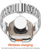 iiteeology Compatible with Apple Watch Band Ultra 3 Ultra 2 Ultra, Upgraded Stainless Steel Band with iWatch Screen Protector Case for Men Silver/Silver - Image 3