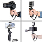 2in1 Ergonomic Portable Action Camera+Smartphone SYN Hand Grip Stabilizer Combo Mount Video Vlogging Rig Holder Kit for GoPro iPhone Interview Travel YouTube Tiktok Streaming-Mic+Light Adapter - Image 5