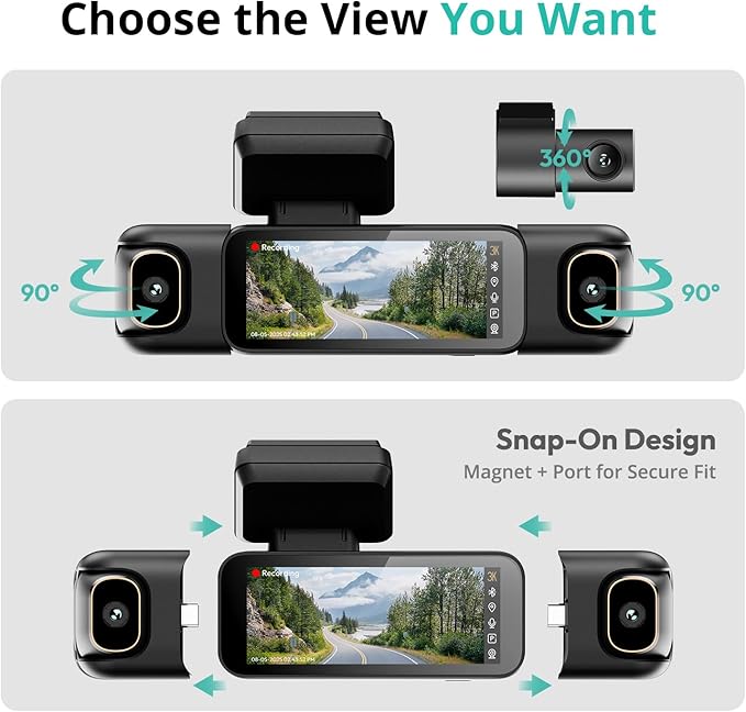 BOTSLAB 3K 4 Channel Dash Cam, 24/7 Parking Mode with Hardwire Kit, 560° View, Front and Rear Inside Car Camera with 3.18”Touch Screen, Night Vision Voice Control, Free 128GB Card 5.8GHz WiFi & GPS - Image 5