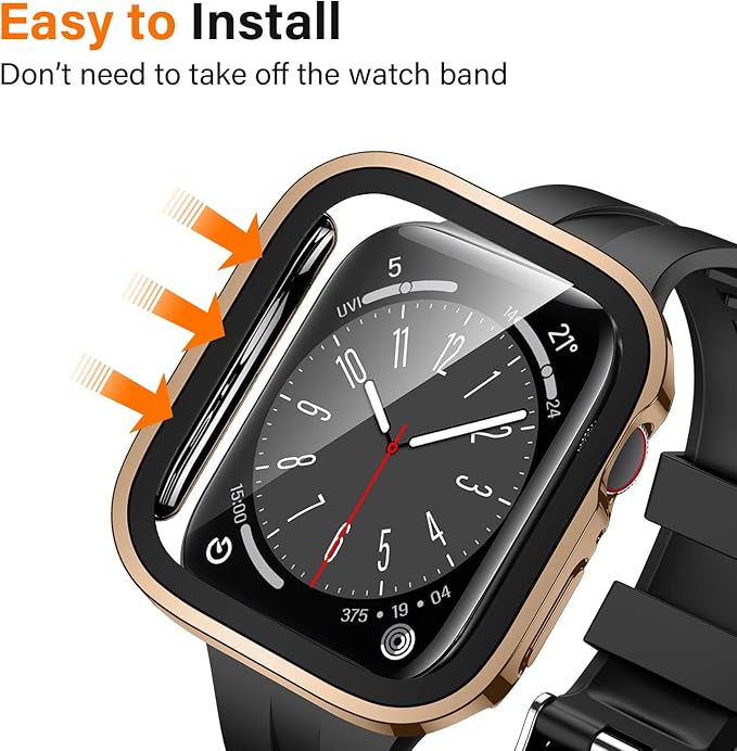 Amizee 2 Pack Case Compatible with Apple Watch Series 9/8/7 45mm Case with Built-in Screen Protector, Ultra-Thin Hard PC Straight Edge Anti-Scratch Protective Cover for iWatch 45mm (Rose Gold/Clear) - Image 3