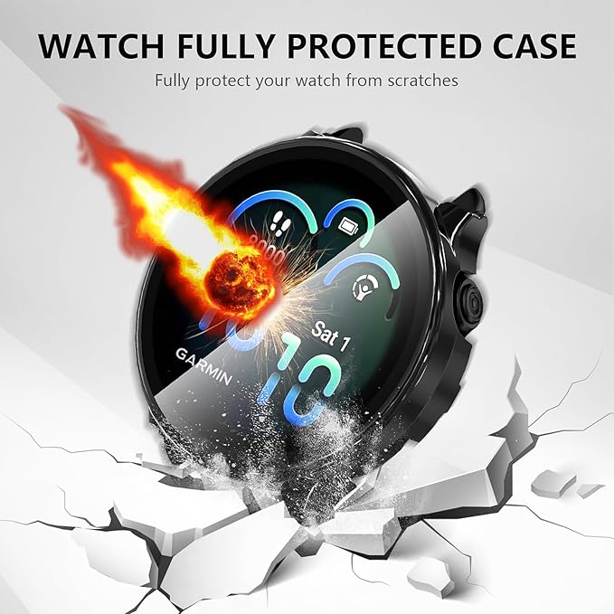 Suoman 2 Pack for Garmin vivoactive 6 Smartwatch Case, Tempered Glass Screen Protector, All-coverage PC Protective Cover Bumper -Black - Image 5