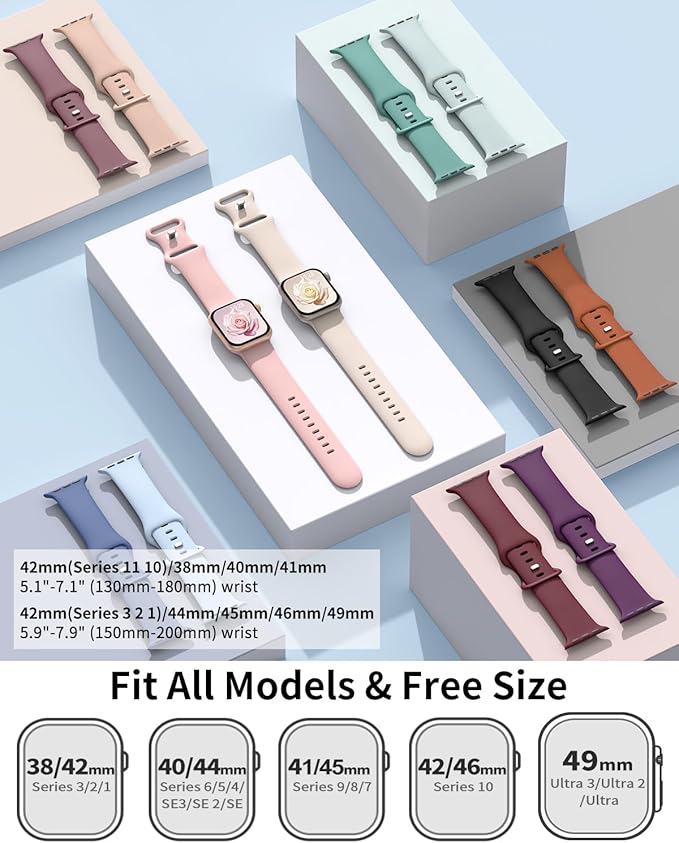 Sport Silicone Band Compatible with Apple Watch Bands 40mm 38mm 41mm 44mm 45mm 46mm 42mm 49mm for Women Men, Soft Wristband Water-proof Strap for iWatch Bands Series 11 10 9 8 7 6 5 4 3 2 1 Ultra SE - Image 3