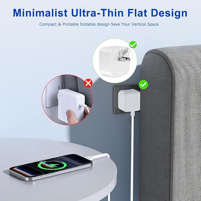 iPhone 17/16 Fast Charger,2Pack 40W Dynamic USB C Charger Block Foldable Power Adapter with 60W Max Fast Charging&6FT USB C Woven Charging Cable Cord for iPhone 17 Pro Max/Air/16e/15,iPad Pro/Air/Mini - Image 3