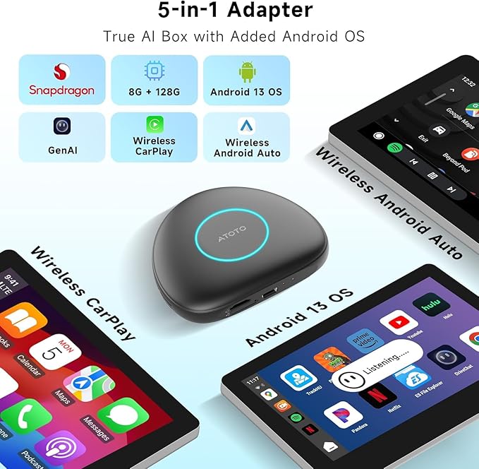 Wireless CarPlay Adapter, Magic AI Box with 4G LTE | GPS | Full Android OS | OBD II, Wireless CarPlay Box Compatible with Wired Factory CarPlay & Android Auto, Support for YouTube/Netflix - Image 2