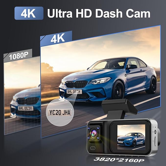 3 Channel 4K Dash Cam with 5GHz WiFi & APP Control, 4K+1080P+1440P Dash Cam Front and Rear Inside with 64GB Card, Dash Camera for Cars with Night Vision, Loop Recording, 24H Parking Mode, G-Sensor - Image 8