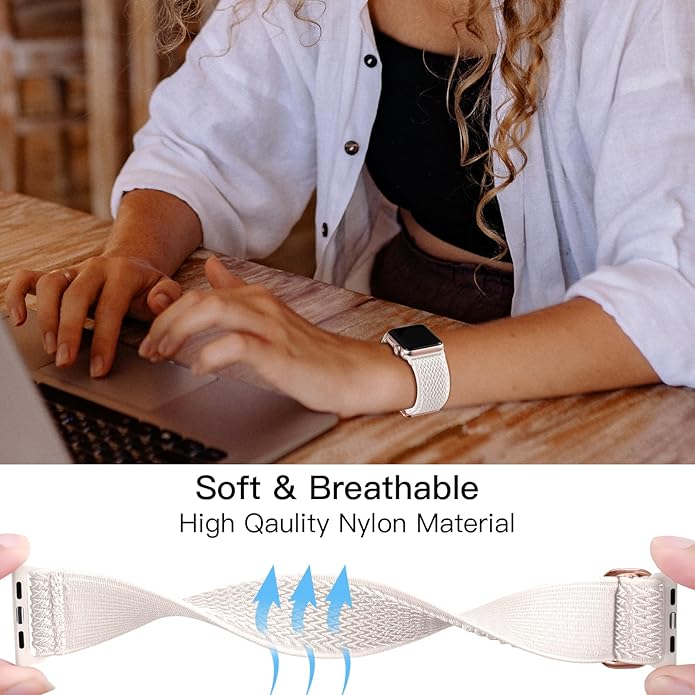 Lerobo Nylon Stretchy Solo Loop Watch Band, Compatible with Apple Watch Series 11-1, SE/Ultra 3 2 1 38/40/41/42/44/45mm/46mm/49mm, Adjustable Replacement Strap for Women Men - Image 3