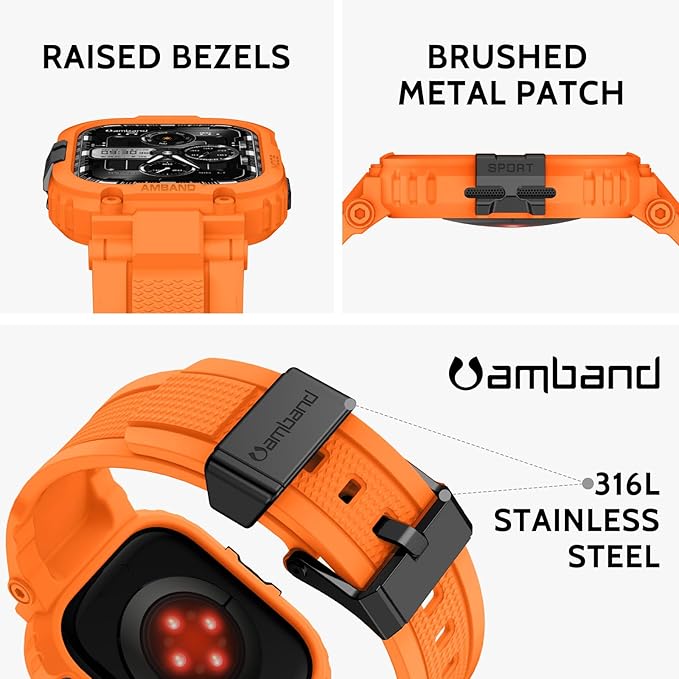 amBand Bands Case Compatible with Apple Watch Series 11/10 46mm for Men, M1 Sport Rugged Heavy Duty Cover Tactical Strap Military Grade Protective Bumper Protector for iWatch 46 mm Men, Orange - Image 2