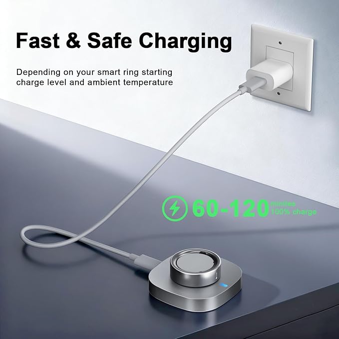 Charger Compatible with Aura-Ring Gen 4 Size 13,Fast Safe Charging Dock and USB-C Cable,Silver Gray - Image 4