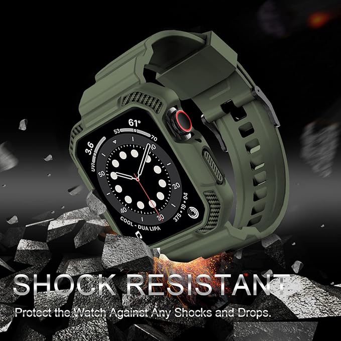 OROBAY Rugged Band Compatible with Apple Watch Band 41mm 40mm 38mm with Case, Shockproof Strap for iWatch SE3 SE2 SE Series 9/8/7/6/5/4/3/2/1 with Bumper Case Cover Men Women, Army Green - Image 5