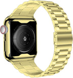 iiteeology Compatible with Apple Watch Bands 44mm Series 6 5 4 Se, Upgraded Stainless Steel Band with iWatch Screen Protector Case for Men Women Gold/Gold - Image 3