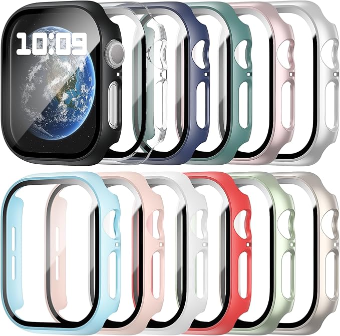 HASDON 12 Pack Case Compatible with Apple Watch Series 11/10 46mm with Tempered Glass Screen Protector, Full Coverage Bumper Hard PC Shockproof Protective Cover for iWatch Series 11/10 46mm by HASDON