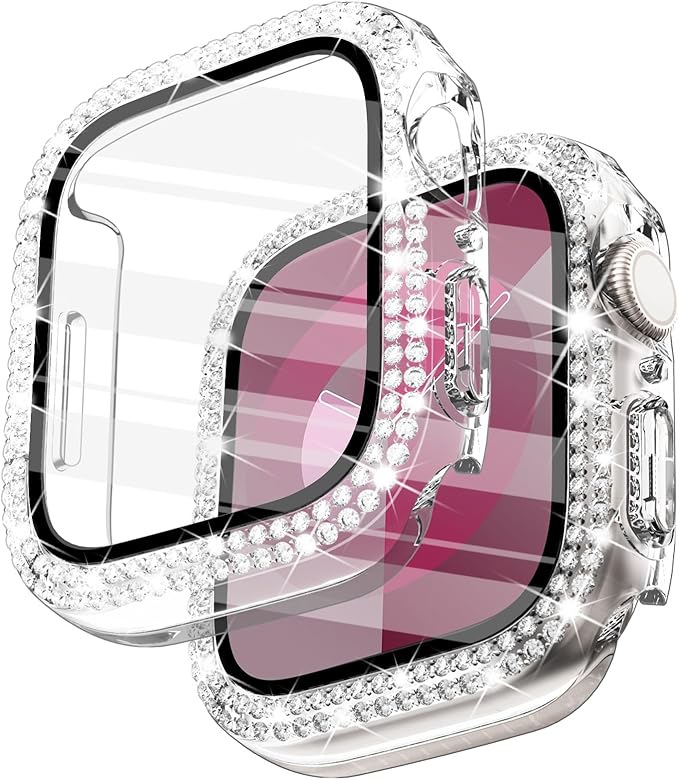 Surace 41mm Case Compatible with Apple Watch Series 9 Series 8 Series 7 Case with Screen Protector, Bling Diamond Overall Protective Case Compatible with Apple Watch Series 7 & 8 & 9 41mm, Clear by Surace