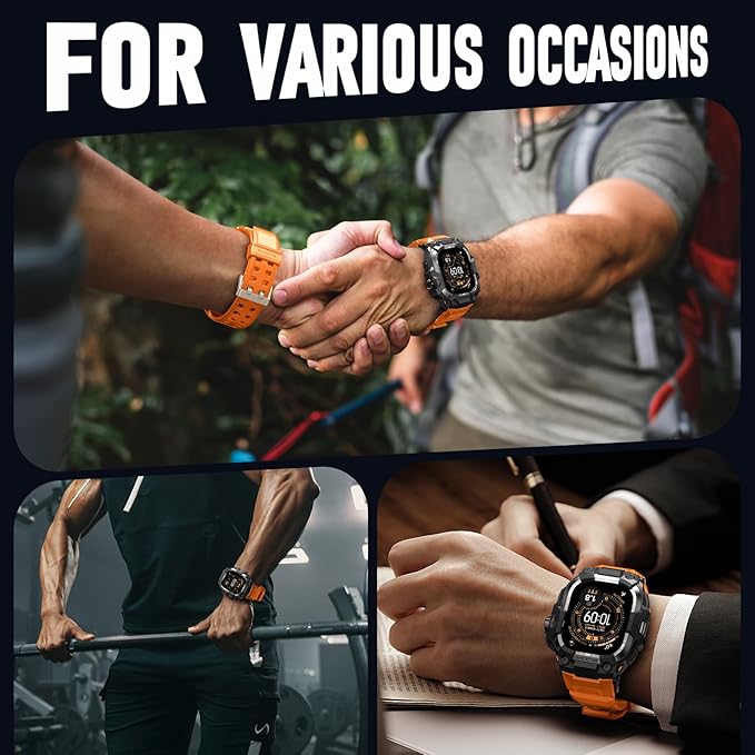 BXUXOHS Rugged Case and Band for Apple Watch Ultra 3/2/1 49mm Men, Military Grade Shockproof Bumper Cover, with 2 Pack Screen Protector, Tactical Band Case for iWatch Ultra 3 2 1 Man, Orange - Image 8