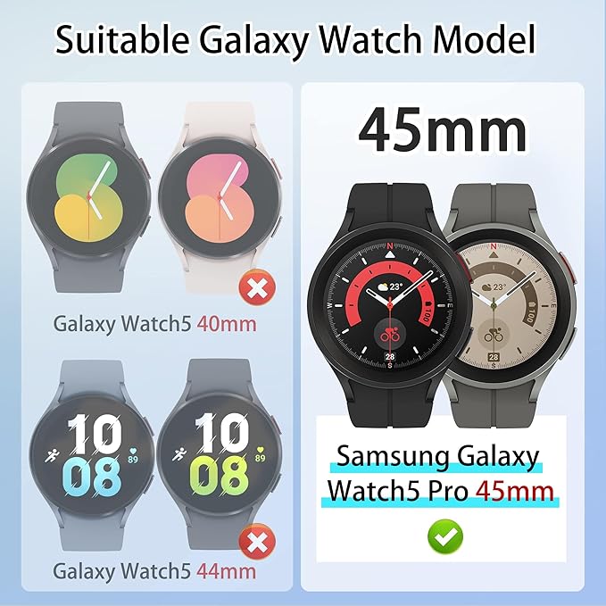 Suoman 2+2 Pack for Samsung Galaxy Watch 5 Pro 45mm Case, [Anti-peeping] 9H Tempered Glass Privacy Screen Protector, All-Round PC Matte Protective Cover Bumper -Black+Black - Image 2